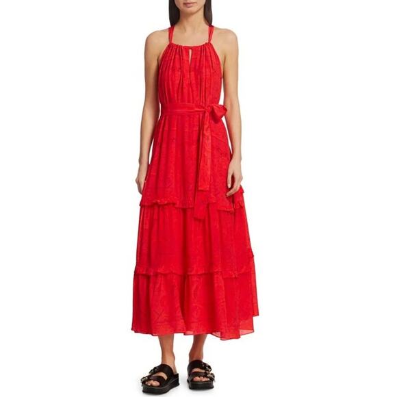Chufy Huancayo Halter Lace Eyelet Maxi Dress Size Medium Large - Picture 1 of 10